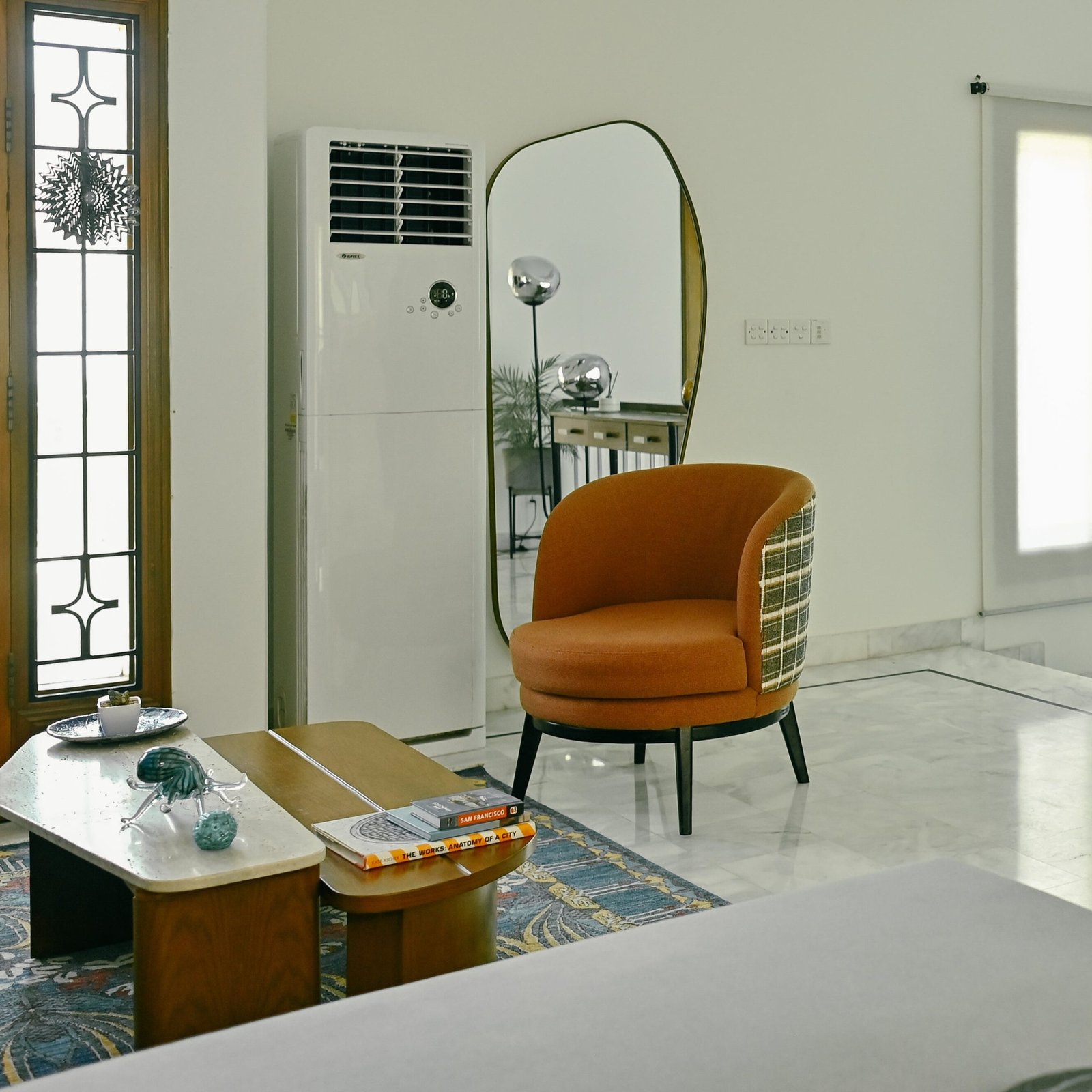 Checker Chair – modern armchair with black and white checkered upholstery