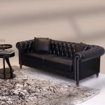 Classic Black Leather Chesterfield Sofa – 3 Seater with tufted back and rolled arms