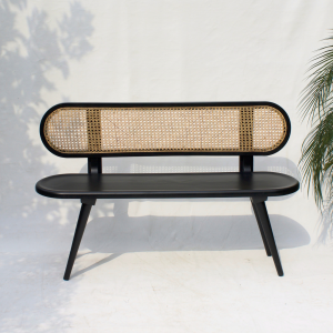 Harper Cane Bench featuring a handwoven cane seat and mulberry wood frame.​