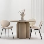 Olivette Wooden Dining Table with solid wood rectangular top and tapered legs, styled in a modern dining space