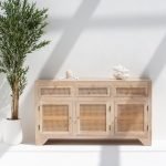 Lennon Rattan Sideboard with wooden frame, handwoven rattan doors, and spacious internal storage.