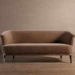 Mocha Curve Vintage Sofa with soft upholstery and a gracefully curved wooden backrest