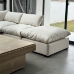 Angel Cloud Sofa in ivory fabric with plush cushions and modular design