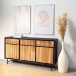 Ada Rattan Media Console & Buffet featuring a solid wood frame, handwoven rattan doors, and spacious storage compartments.
