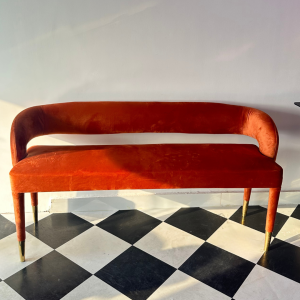 Vogue Bench featuring a plush upholstered seat and sleek solid wood frame.