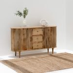 Patrice Rattan Wood Sideboard featuring handwoven rattan doors and a solid wood frame, perfect for modern and rustic interiors.