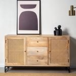 Serena Rattan Sideboard featuring a solid wood frame with woven rattan panel doors.