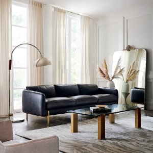 Hoxton Black Leather Sofa – modern structured leather couch with clean lines
