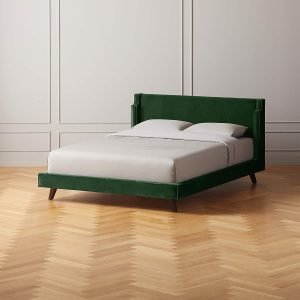 Luxury Velvet Upholstered Platform Bed with Tufted Headboard and Sturdy Frame