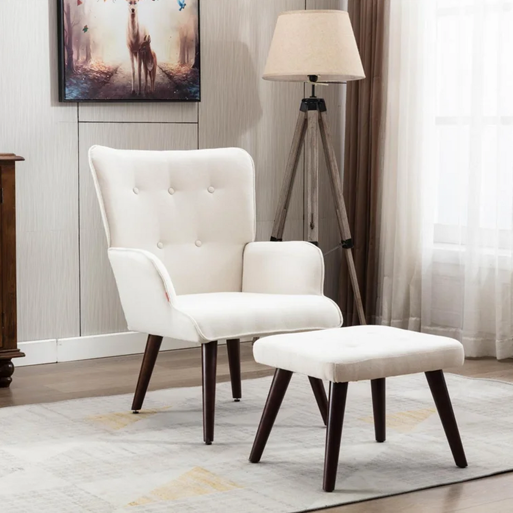 Chardell Chair in light beige velvet with sculptural curves and flared back