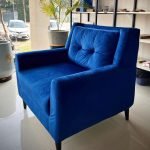 Blue Pop Out Sofa – bold modern sofa with curved design and blue velvet upholstery