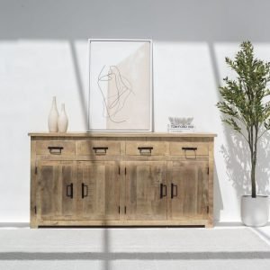 Carrie Classic Wooden Sideboard & Buffet featuring traditional panel detailing, spacious compartments, and a smooth wooden finish.