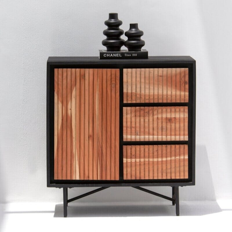 Mara Mini Cabinet with a sleek wooden frame and compact storage design.