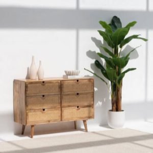 Vienna Six-Drawer Rattan Sideboard featuring a solid wood frame and handwoven rattan drawers