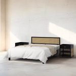 California Bedroom Set featuring wooden platform bed, nightstands, and dresser in a modern interior