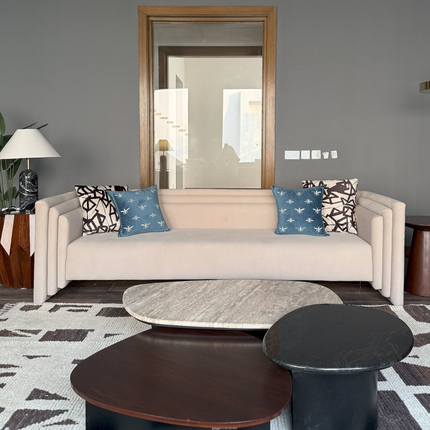 Slipper Sofa showcasing its armless design and sleek silhouette in a contemporary living room setting.