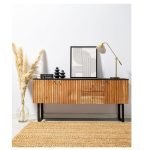 Paige Black Top Wooden Sideboard with solid wood construction, sleek black tabletop, and spacious storage compartments.