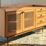 York solid wood console with drawers and cabinets in walnut finish
