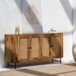 Valletta 4-Rattan Doors Sideboard with natural wood finish and woven rattan door panels.