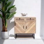 Valentin Herringbone Textured Sideboard featuring a solid wood frame, herringbone-patterned doors, and brass-finished accents.