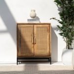 Rattan Two-Door Sideboard/Cabinet with solid wood frame, handwoven rattan doors, and spacious internal storage compartments.
