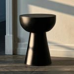 Handcrafted solid wood drum-shaped side table in walnut finish