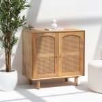 Hans 2 Doors Rattan Sideboard featuring a solid wood frame, handwoven rattan doors, and ample storage compartments.