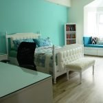 Azure Dream Bed Set with soft blue upholstery and cushioned headboard in a minimalist bedroom