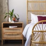 Myra Rattan Bedside Table in Honey Finish with Handwoven Cane Drawer Front
