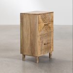 Irine side table in solid wood with handwoven rattan detailing and natural finish