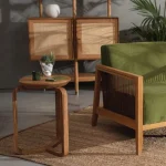 Elano Coffee Table in walnut finish with slim legs and clean rectangular top in a modern living room