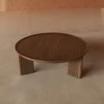 Modo Coffee Table with a wooden top and black metal legs in a minimalist living room setting