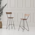 Walnut Counter Stool with curved wooden seat and sleek legs