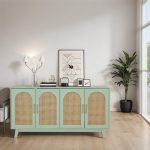 Solid wood green sideboard with painted finish and multiple storage compartments