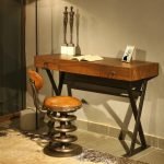 Industrial Wooden Writing Desk with Metal Legs featuring a spacious solid wood top and sturdy metal frame.