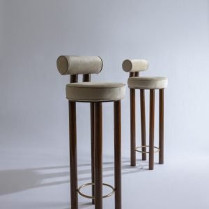 Luxe Elevation Barstool with upholstered seat and sleek metal base