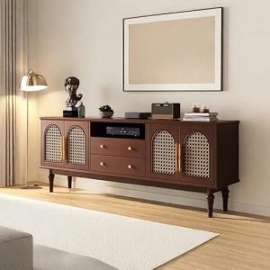 Solid wooden sideboard cabinet with natural grain finish and spacious storage.