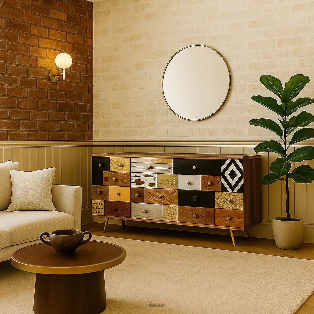 ArtNest Sideboard Cabinet made from solid wood with hand-carved or inlay front design — perfect for modern ethnic interiors.