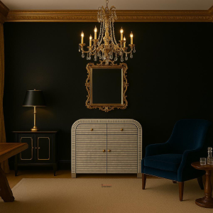 "TerraWood solid wood side cabinet with drawer and door, handcrafted with natural grain finish for compact storage."