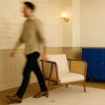 CaneCharm Armchair with a handwoven cane back, solid wood frame, and upholstered seat — perfect for cozy, stylish corners.