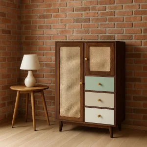 WildOak Wardrobe made from solid wood with a natural rustic finish, featuring paneled doors and spacious storage interior.