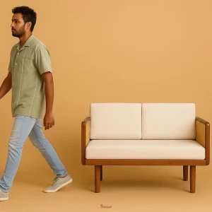 CaneBond 2-seater sofa with solid wood frame, natural cane backrest, and cushioned seat — ideal for boho, rustic, or minimal living spaces.