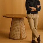 CaneLoom Dining Table – handcrafted solid wood dining table with woven cane base, ideal for rustic or boho-style interiors.