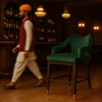 Cayo Bar Chair crafted from solid wood with tall legs, backrest, and footrest — ideal for modern bars and counters.