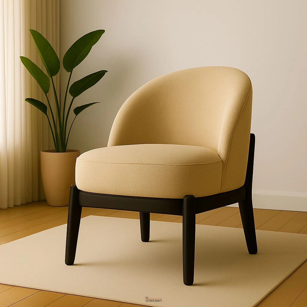 Mira Chair crafted in solid wood with a curved backrest and cushioned seat — ideal for dining or accent use in stylish interiors.