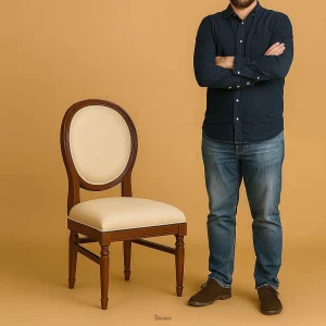 Nrizc French Country Dining Chair with carved wooden frame, upholstered seat, and curved backrest — perfect for vintage or rustic interiors.