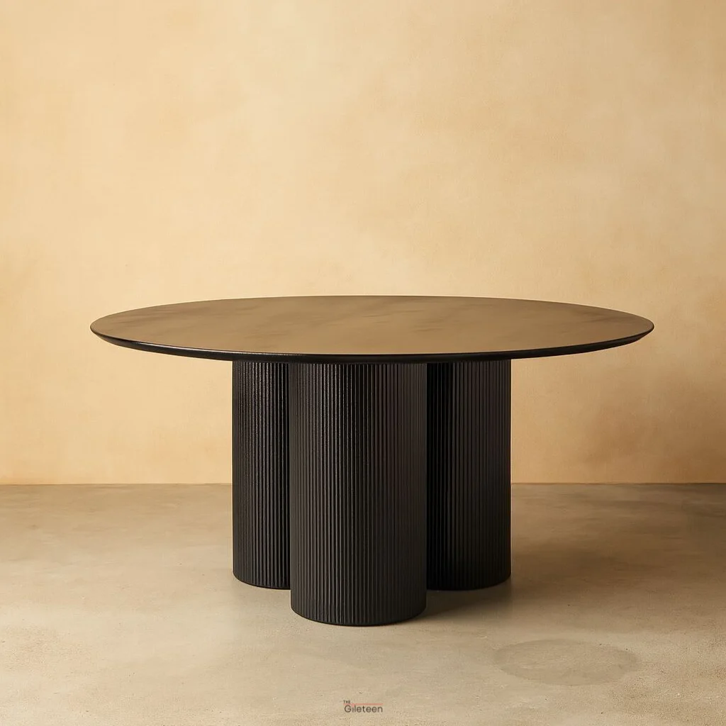 OrbitWood Round Dining Table – handcrafted solid wood table with smooth circular top and natural wood grain, perfect for dining rooms or breakfast nooks.