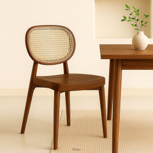 RattanRoot Chair with solid wood frame and handwoven rattan seat and backrest — perfect for boho or tropical-inspired interiors.