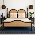 RootCraft Bed – handcrafted solid wood bed with natural finish and rustic detailing, ideal for earthy and contemporary interiors.