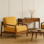 SoloNest Arm Chair – a cozy single-seater lounge chair made of solid wood and soft upholstery, ideal for modern or rustic interiors.